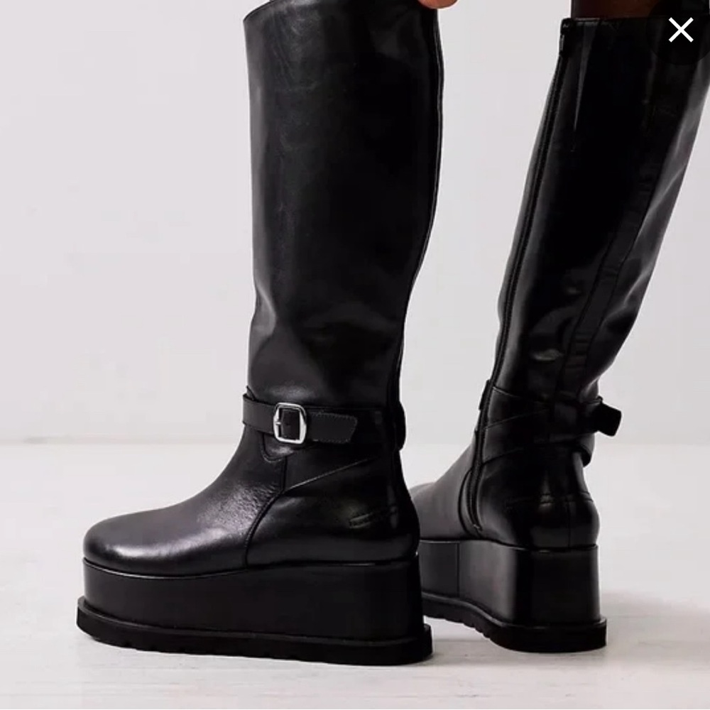 Free People Not for Riding Leather Platform Tall Boots - Black